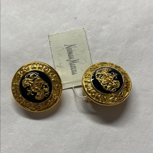 John New Blk Gold Neiman Marcus Clip w/ Black Gold Ornate Earrings